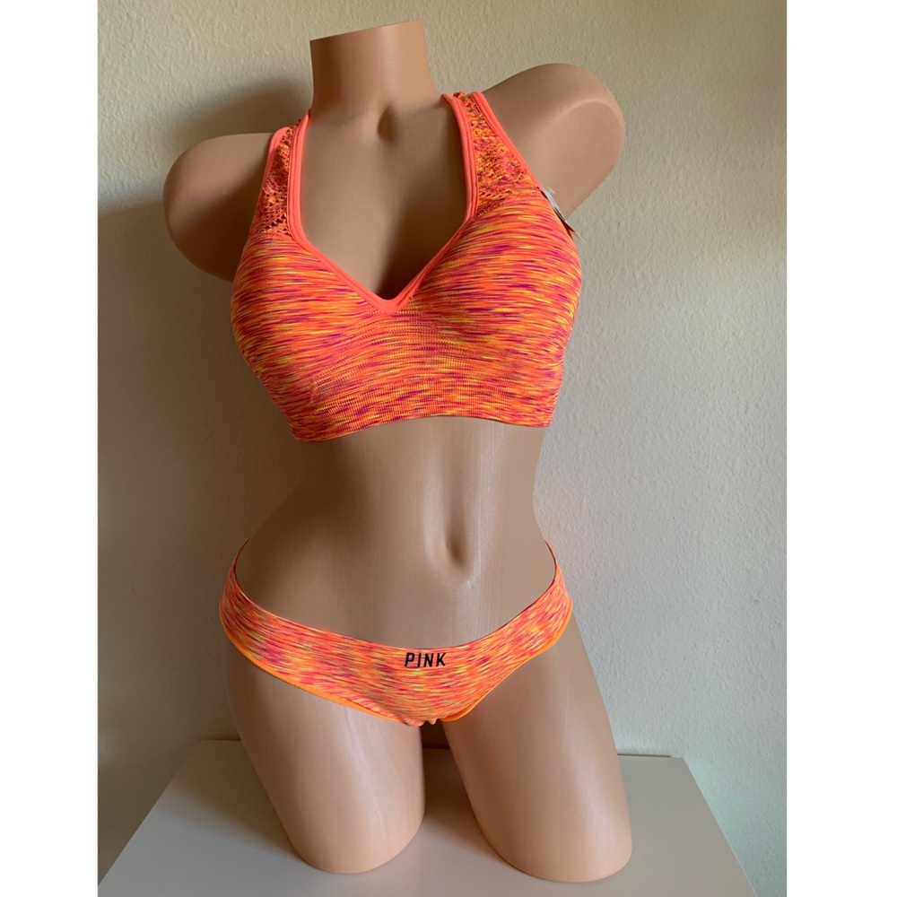 Victoria’s Secret PINK Seamless Push Up Sports Bra Top and Panty Matching Set M